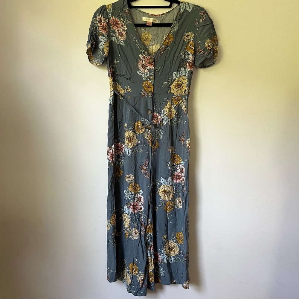 Band of Gypsies Floral Capri Jumpsuit - Gray and Yellow